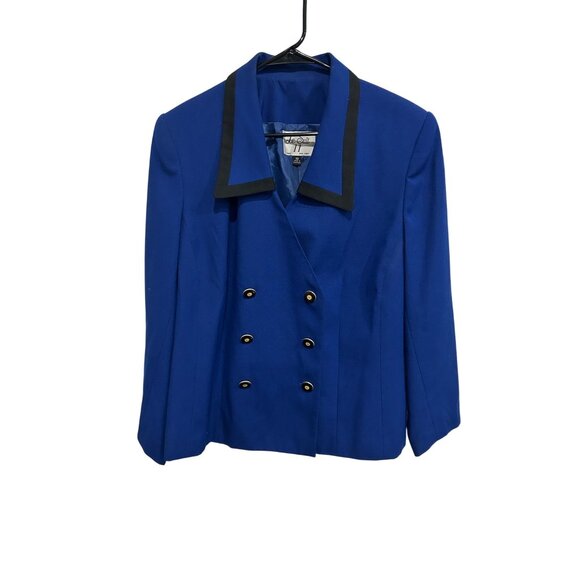 Vintage Le Suit II Double Breasted Blazer Jacket Blue Sz 18 Black Trim Formal - Picture 1 of 10